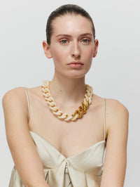 VANESSA BARONI Flat Chain Necklace with Gold Latte Marble in LATTE MARBLE – Image 2