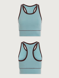 Flat lay of the Varley Always Jay Bra in Tourmaline, front and back