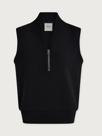 Front view of the Beau Sleeveless Half Zip in black by VARLEY with silver zip detail