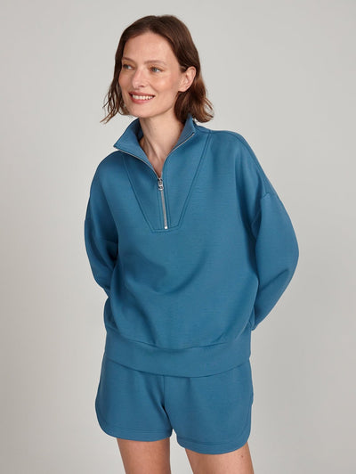 Hawley Half Zip Sweat in Mallard Blue