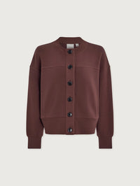 Flat lay of the Varley Olwen Button Front Sweater in Deep Mahogany
