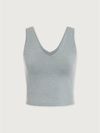 Flat lay front view of the Varley Ruby Cropped Tank in Blue Green Marl heathered jersey