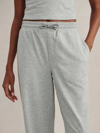 Close-up of the drawstring waistband and pocket on the Varley Motion Easy Jogger 30 in Blue Green Marl