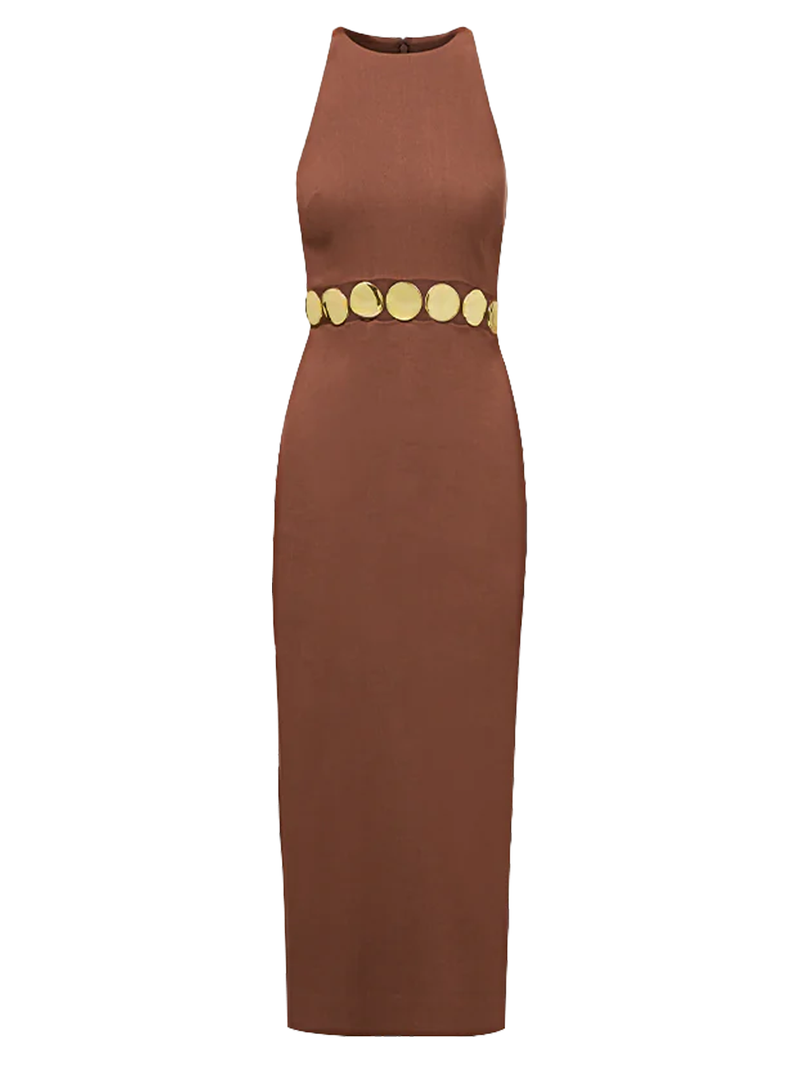 Isla Gold-Medallion Midi Dress