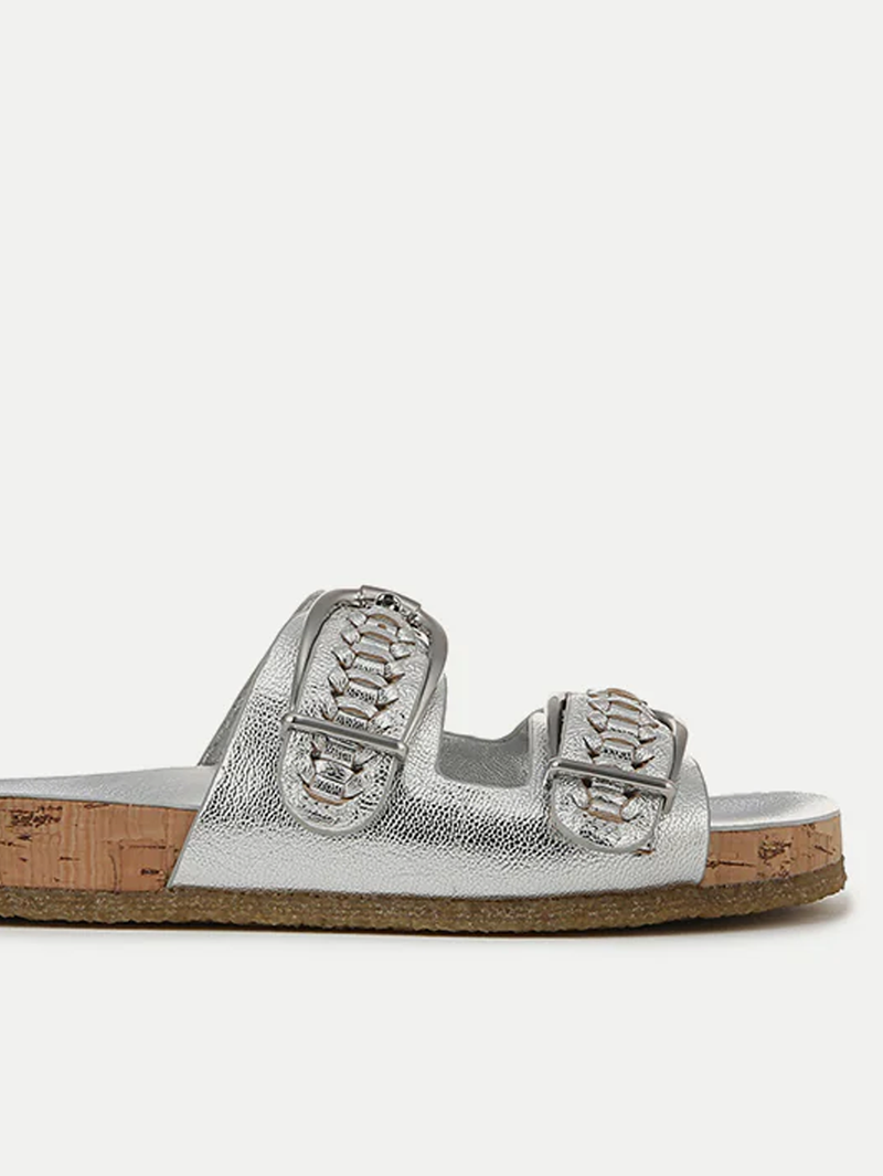 Paige Buckle Sandal in Silver
