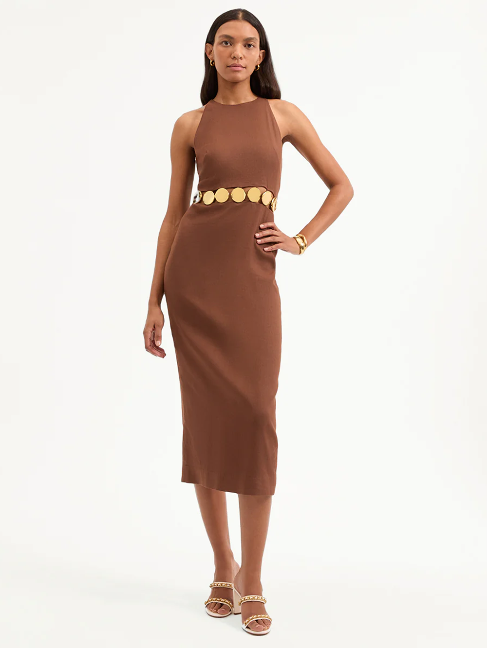 Isla Gold-Medallion Midi Dress