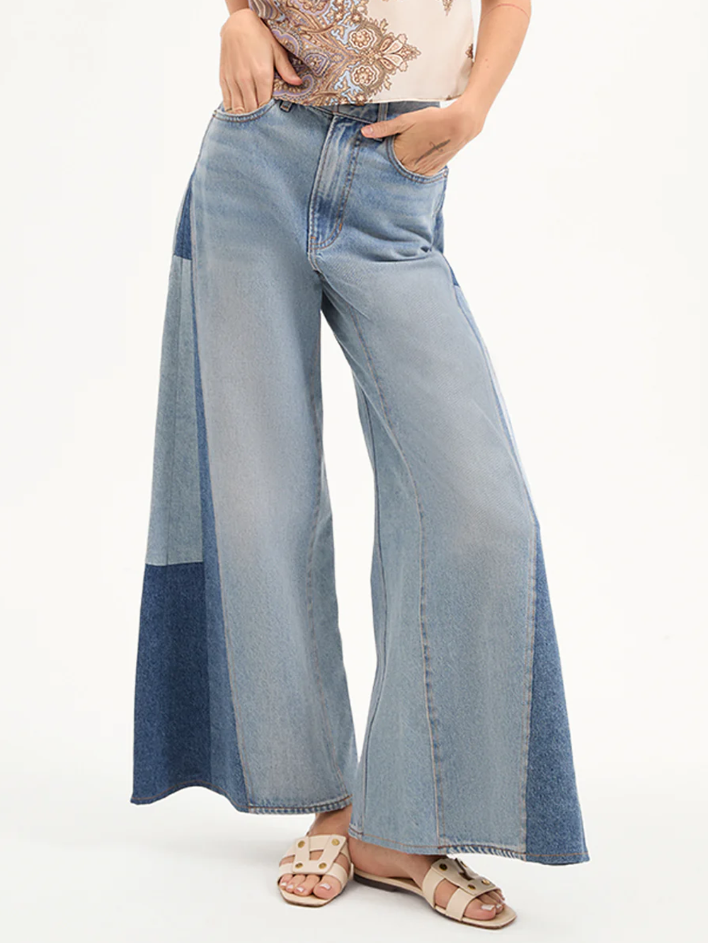 Vicki Patchwork Wide-Leg Jean