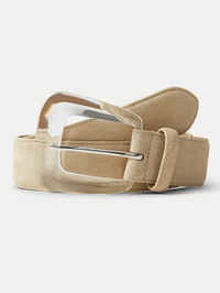 Arch Resin-Buckle Suede Belt in Stone Khaki