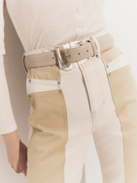 Arch Resin-Buckle Suede Belt in Stone Khaki