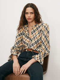 VERONICA BEARD 3/4 Ashlyn Blouse in Acorn Multi – Image 1