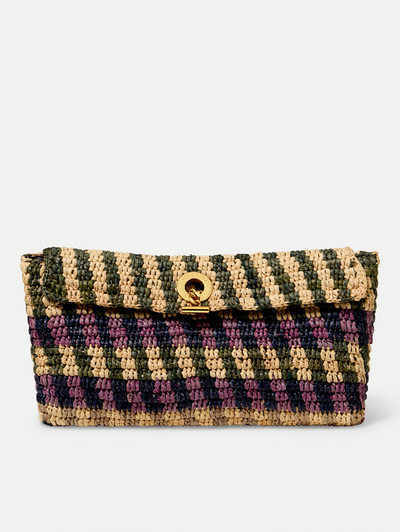 Anchor Raffia Clutch in Purple Multi