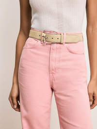 Arch Resin-Buckle Suede Belt in Stone Khaki by VERONICA BEARD - View 4