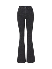 Flat lay front view of the Veronica Beard Beverly Embroidered Skinny-Flare Jean in Washed Onyx