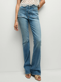 Beverly Patch-Pocket Skinny-Flare Jean by VERONICA BEARD-SEAWATER STONE-AMY Atelier