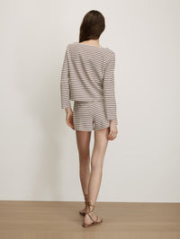 Back view of the striped Brighton Short in Dove by Veronica Beard with long sleeves