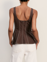 VERONICA BEARD Charlie Peplum Tank Top in DARK MOCHA – Image 2
