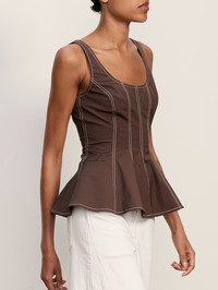 VERONICA BEARD Charlie Peplum Tank Top in DARK MOCHA – Image 4