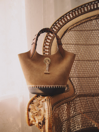 Front view of the Colorblock Anchor Bag in Acorn Multi by Veronica Beard with rope handles