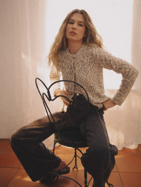 Front view of the cropped Jerrel Knit Tank in Dove Multi by Veronica Beard, styled with black denim