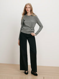 VERONICA BEARD Frankie Pullover With Pearl Pin in Medium Heather Grey – Image 2