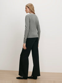 VERONICA BEARD Frankie Pullover With Pearl Pin in Medium Heather Grey – Image 4