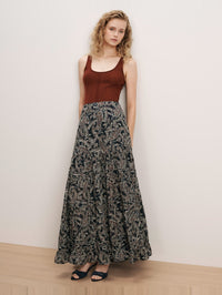 VERONICA BEARD Heatheralyn Skirt in Navy Multi – Image 1