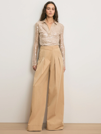 Heron Crossover Waistband Pant in Khaki by VERONICA BEARD - View 5
