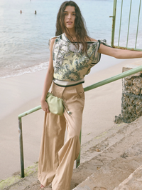 Heron Crossover Waistband Pant in Khaki by VERONICA BEARD - View 7