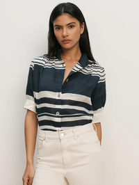 Hollandale Button-Down Shirt by VERONICA BEARD-NAVY/DOVE-AMY Atelier