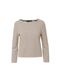 Front view of the Hovey Top in Dove with raisin stripes by Veronica Beard