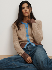 Ibra Merino Wool-Blend Cardigan by VERONICA BEARD-OATMEAL MULTI STRIPE-AMY Atelier