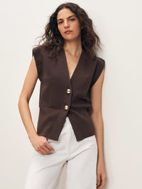 VERONICA BEARD Isador Knit Vest in DARK MOCHA – Image 1