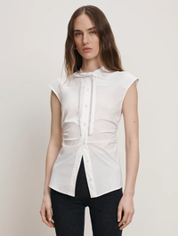 Joon Tie-Neck Button-Down Blouse by VERONICA BEARD-White-AMY Atelier
