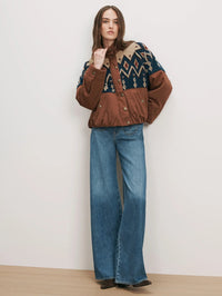 Full-length front view of the Veronica Beard Knoll Sherpa Jacket in Deep Ochre, snapped closed.