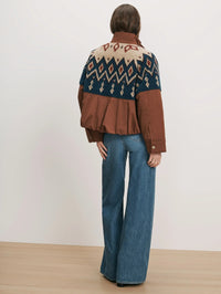 Back view of the Veronica Beard Knoll Sherpa Jacket in Deep Ochre showing the sherpa yoke and bubble hem.