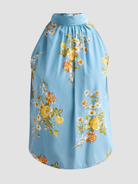 Back view of the Kovi Floral Silk-Blend Top in Blue River Multi by Veronica Beard