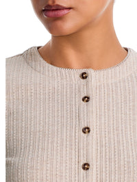 Close-up of the picot trim neckline and buttons on the Veronica Beard Lira Cardigan in Oatmeal Melange