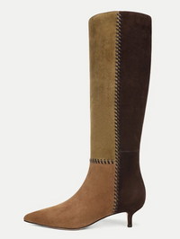 Side view of the Lisa 45 Tall Whipstitch Boot in chestnut, fennel, and espresso by Veronica Beard