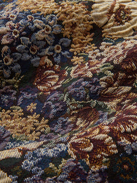 Detail of the Italian floral brocade on the Veronica Beard Ohemia Mini Skirt in Dark Eggplant Multi