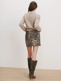 Back view of the Veronica Beard Ohemia Brocade Mini Skirt in Dark Eggplant Multi with hidden zipper