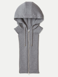 Front view of the Veronica Beard Oversized Hoodie Dickey in Grey Melange with silver zipper and drawstrings