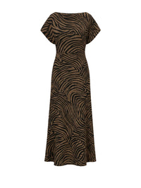 Front view of the Veronica Beard Redgrave Dress in Ochre/Black with short sleeves and a defined waist.