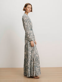 Side view of the Sama Dress in Ecru Multi by Veronica Beard, featuring delicate floral print