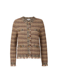 Flat lay of the Veronica Beard Sariyah Knit Jacket in Burgundy Multi bouclé tweed