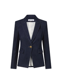 Flat lay of the Veronica Beard Miller Denim Single-Breasted Dickey Jacket in Midnight Wash