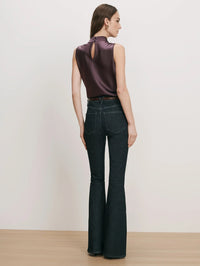 Back view of the Veronica Beard Tam Top in Dark Eggplant showing the keyhole closure