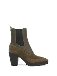 Cutout side view of the Veronica Beard Taryn Boot in Cypress on a white background.