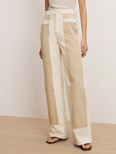 Taylor Color-Block Wide Leg Jean in Ecru Stone Khaki
