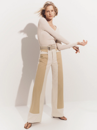 Taylor Color-Block Wide Leg Jean in Ecru Stone Khaki by VERONICA BEARD - View 2
