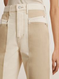 Taylor Color-Block Wide Leg Jean in Ecru Stone Khaki by VERONICA BEARD - View 4